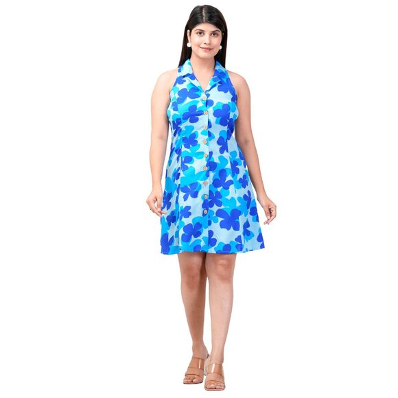 Riara Poly Crepe Casual Mini Dress Western Outdoor Wear Beach Dress for Women - Picture 1 of 8
